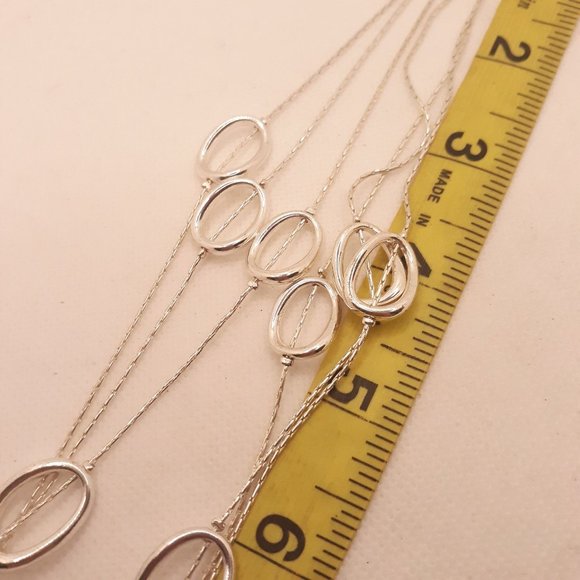 Three Strand Silver Tone Modernist Ovals Layered Necklace - Picture 3 of 5